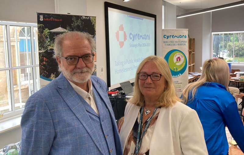 Ewan Aitken Chief Executive Cyrenians and Lynda Ross-Hale Senior Justice and Inclusion Manager welcome partners to Cyrenians Community Learning Hub at Arnotdale House, Falkirk.